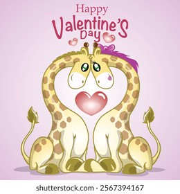 Valentine's day with cute giraffe couple