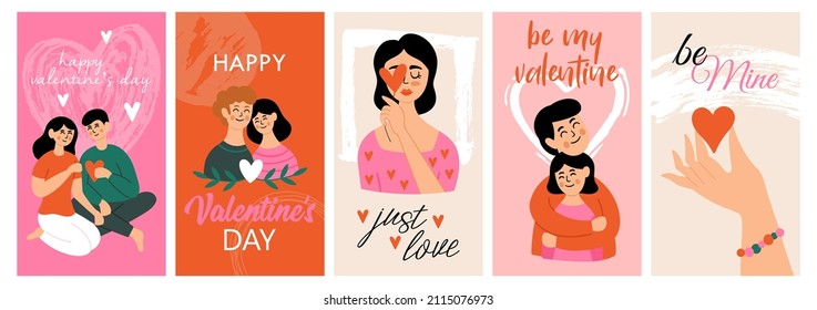 Valentines day cute greeting card set. Childish print for cards, social media and banner design