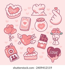 Valentine's Day Cute Hand Drawn Doodle Elements Set Vector illustration