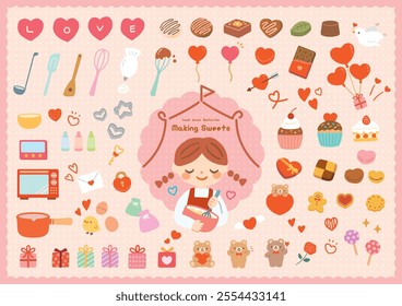 Valentine's Day cute hand-drawn illustration material set