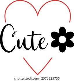 Valentine's Day cute heart vector illustration. Valentine's Day typography