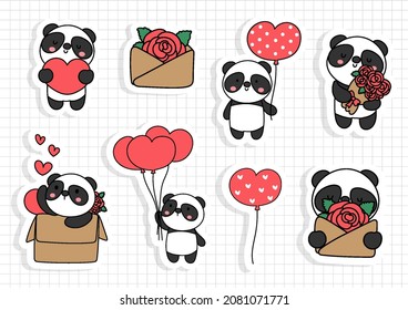 Valentine's Day With Cute Panda Sticker, Scrapbook.