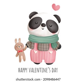 Día de San Valentín con panda lindo, ilustración vectorial