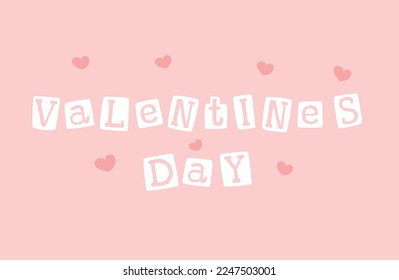 Valentines day cute pastel colored letters on pink background. Y2k retro vintage girly poster with hearts.