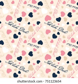 Valentine's day cute pattern with hearts and text Ich liebe Dich .Translation from german - I love you