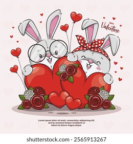 Valentines Day With Cute Rabbit, Cartoon Illustration