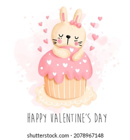 Valentine's day with cute rabbit, Greeting card