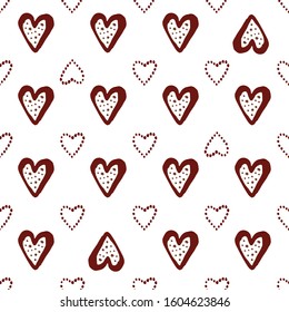 Valentine's day cute seamless pattern with hand drawn watercolor hearts. White background. design for holiday greeting card and invitation, birthday, wedding, Happy Valentine s day