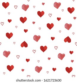 Valentine's day cute seamless pattern with hand drawn pink hearts. White background. design for holiday greeting card and invitation, birthday, wedding, Happy Valentine s day