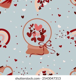 valentines day, cute seamless pattern with hearts and romantic elements
