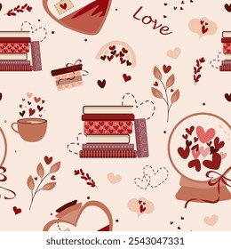 valentines day, cute seamless pattern with hearts and romantic elements