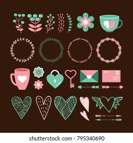 Valentine's day cute set of decorative elements