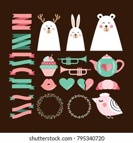 Valentine's day cute set of decorative elements