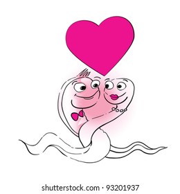 Valentine's Day cute snakes in love, clip art isolated on white