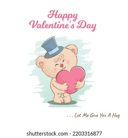 Valentine's day cute teddy bear hand drawn cartoon background illustration