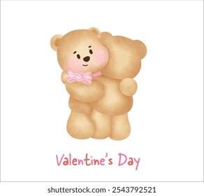 Valentine's day with cute teddy bear in watercolor style for greeting card .