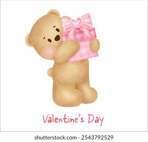 Valentine's day with cute teddy bear in watercolor style for greeting card .