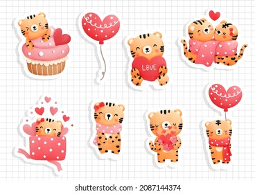 Valentine's day with cute tiger sticker, scrapbook.