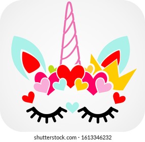 Valentine's Day Cute Unicorn. Valentines gift VECTOR-EPS