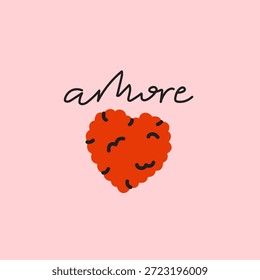 Valentinstag süße Vektorgrafik. 14 Februar Feriengrußkarte mit rotem Herzen. Moderne Kunst für Wandkunst, Poster, Social Media Post, Banner, Cover. Kurze Phrase amore für Liebesdesign
