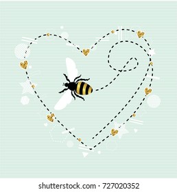 Valentine's day. Cute vector illustration with honey bee. Card in scandinavian style