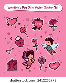 Valentine's Day Cute Vector Sticker Pack, Printable Sticker Bundle February 14 