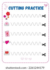 Valentine's Day Cutting Practice Worksheets
