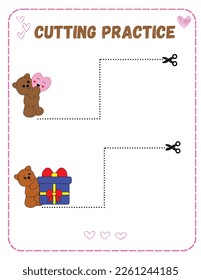 Valentine's Day Cutting Practice Worksheets
