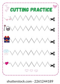 Valentine's Day Cutting Practice Worksheets
