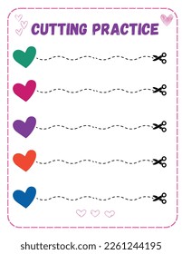 Valentine's Day Cutting Practice Worksheets
