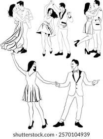 Valentine's Day Dancing Couples Silhouette Vector Set