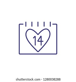 Valentines Day date line icon. Calendar, reminder, holiday. Valentine Day concept. Vector illustration can be used for topics like celebration, relationships, social networking
