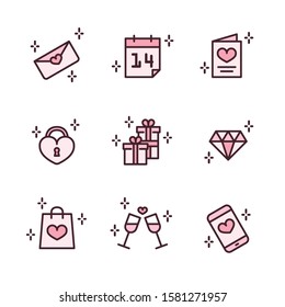 Valentine's Day. Dating. Love. Romance. - Vector Icon Set