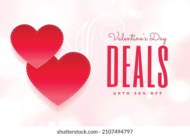 valentines day deals background with two red hearts