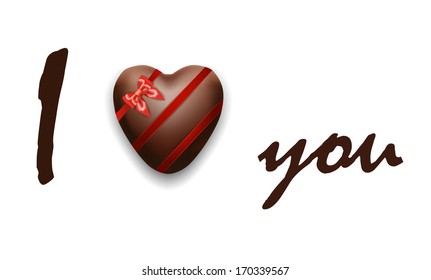 Valentine's Day, declaration of love, chocolate heart isolated on the white background, valentine postcard 