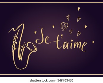 Valentine's Day. Declaration of love in French. Je t'aime lettering. I love you. Vector typography. 