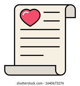 Valentines Day Decor Postcard on white background, Proposal Letter Pink Printed Heart Concept, Lover Conversation on Paper Vector Color Icon design, 