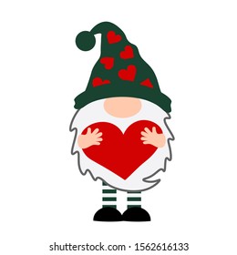 Valentines day decor vector file. Gnome with heart clip art. Isolated on transparent background.