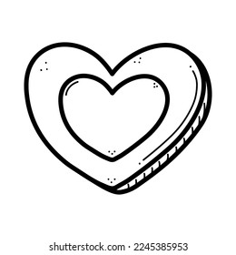 Galleta de doodle decorada en el día de San Valentín. Ilustración vectorial de la galleta del corazón de Gingerbread.