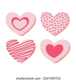 Valentines day decorated doodle cookie. Gingerbread heart cookie vector illustration.