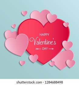 Valentine's Day decoration with beautiful paper cut hearts. Vector