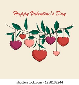 Valentine's day decoration with hearts and leaves