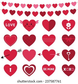 Valentines Day decoration and hearts, vector set