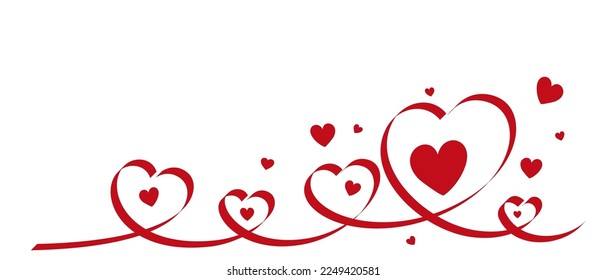 Valentine's Day decoration ribbon shaped hearts with small hearts around on white background