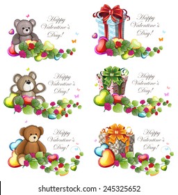 Valentine's day decoration with teddy bears and gift boxes