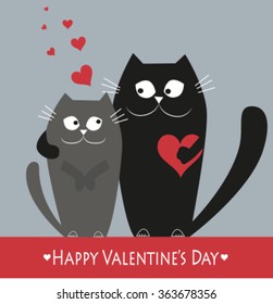 Valentines Day Decoration with two cats. Vector