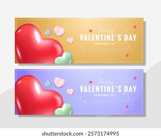 Valentine's Day decoration for web banner, copy space, invitation for card, two variant color background. 