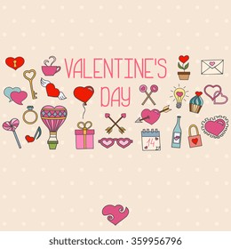 Valentines day decorations. Hand drawn elements