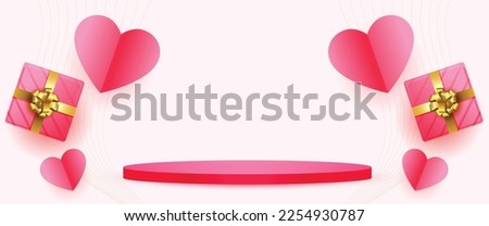 valentines day decorative banner with podium display and giftbox vector 