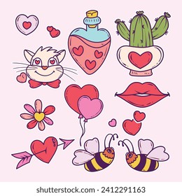 Valentine's day decorative elements. Valentine's Day design. February 14. Cartoon Vector illustration decorative elements for poster, banner, post, promotion, flyer.